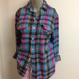 Colorful Plaid Button Up Flannel Size Small